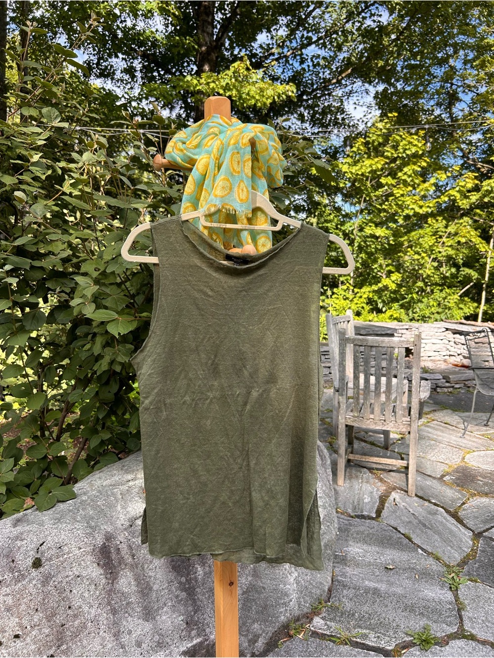 Massimo Dutti Olive Green Short-Sleeve Knit Top